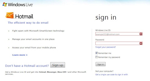 Hotmail login
