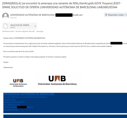 Nueva campaña de robo de credenciales usa cuenta de email de la Universidad Autónoma de Barcelona 3 robo de credenciales universidad autonoma barcelona