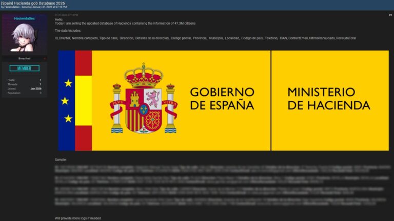 Hacienda investiga una supuesta filtración masiva de datos atribuida a “HaciendaSec”