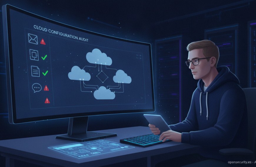 Analista revisando un informe de auditoría de configuración de servicios en la nube
