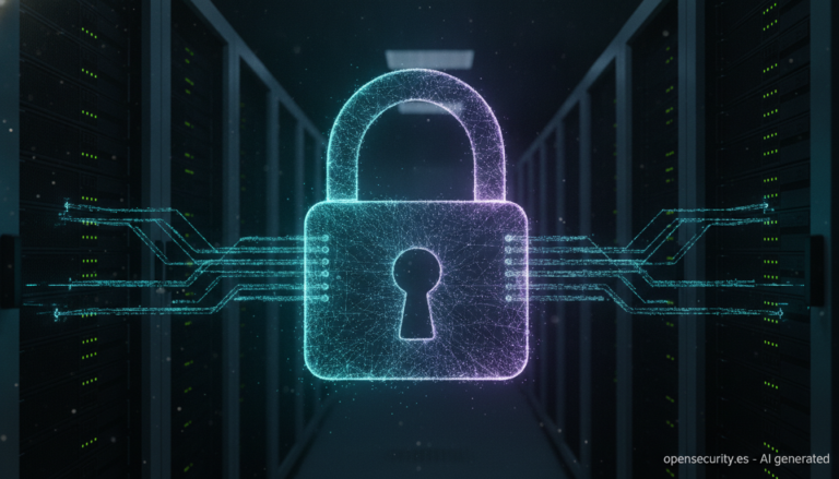 Candado luminoso sobre servidores que representa el cifrado TLS de OpenSSL