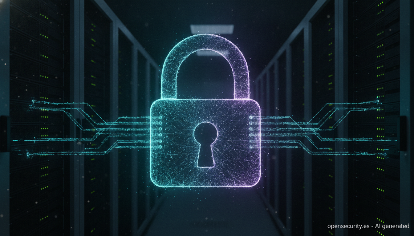 Candado luminoso sobre servidores que representa el cifrado TLS de OpenSSL
