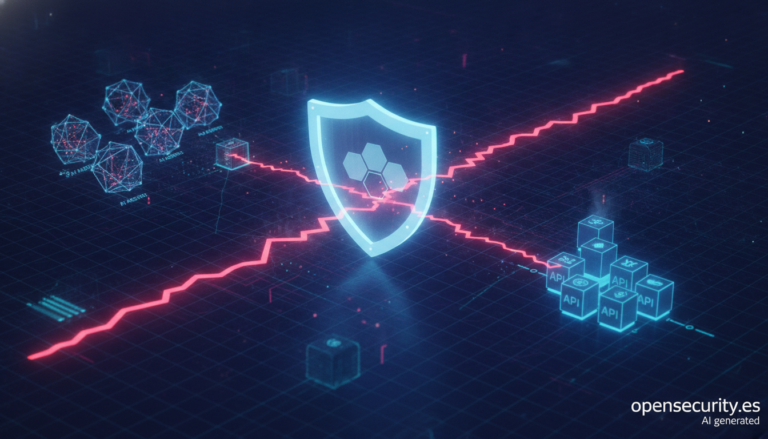 Escudo digital que bloquea conexiones sospechosas entre agentes de IA y API
