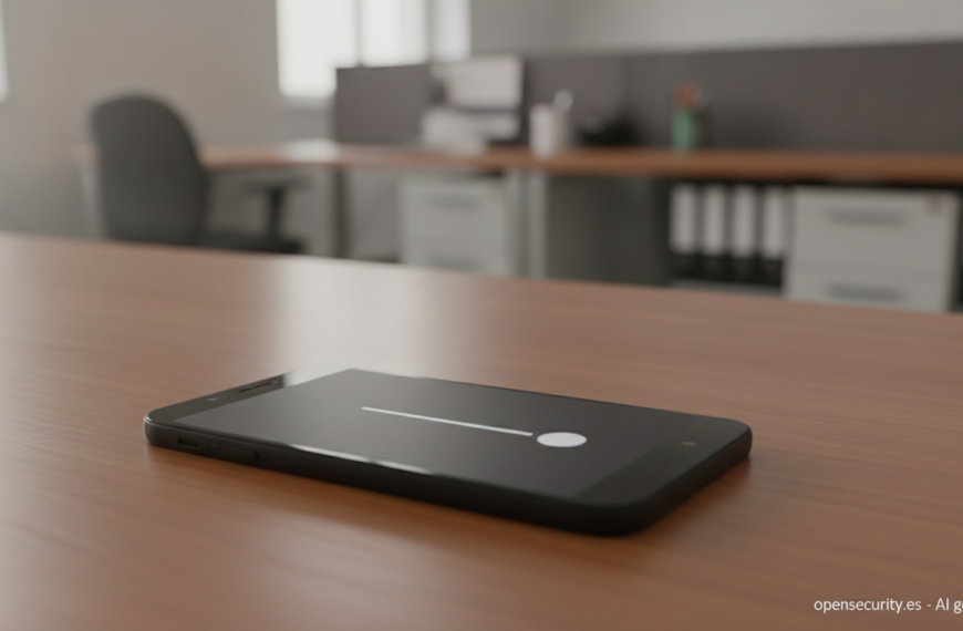 Smartphone sobre una mesa de despacho con la pantalla de apagado